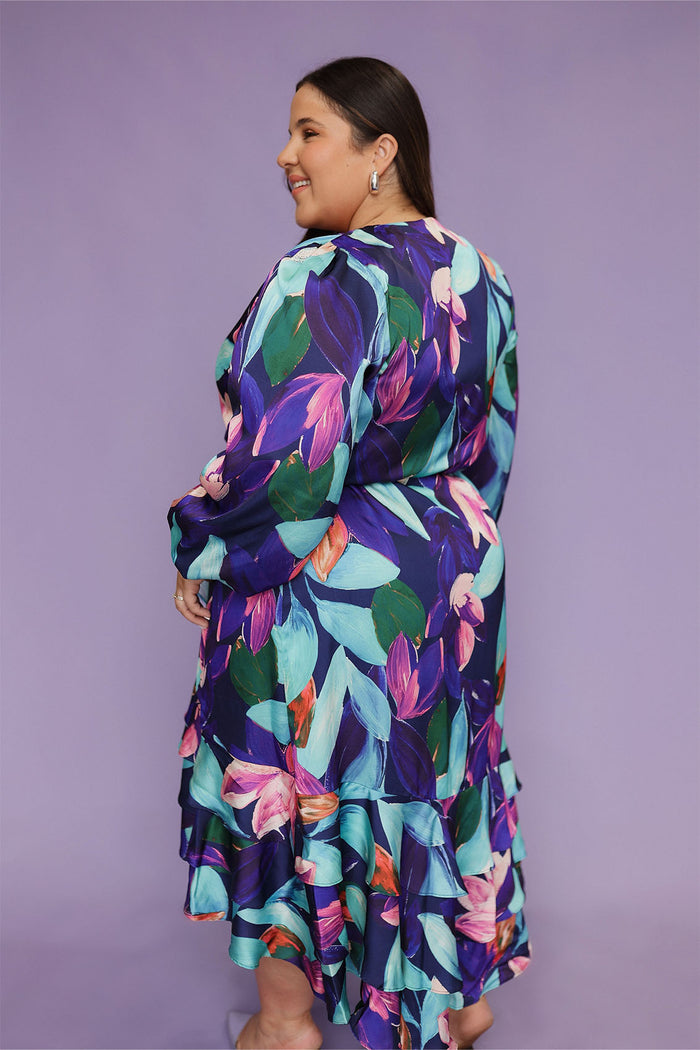 Paradiso Satin Wrap Dress Vivid Floral Print