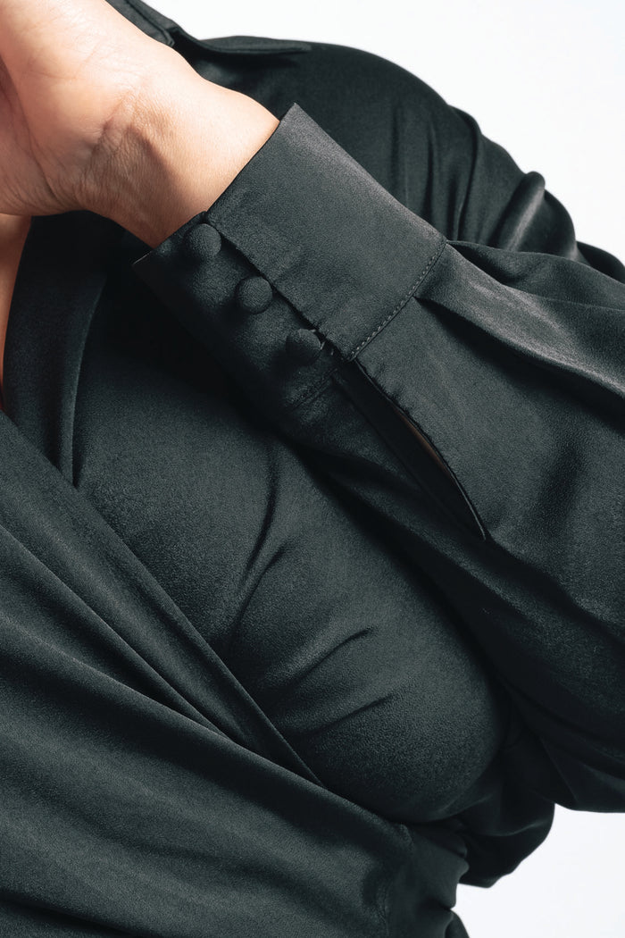 My Magnificent Longline Wrap Shirt Black