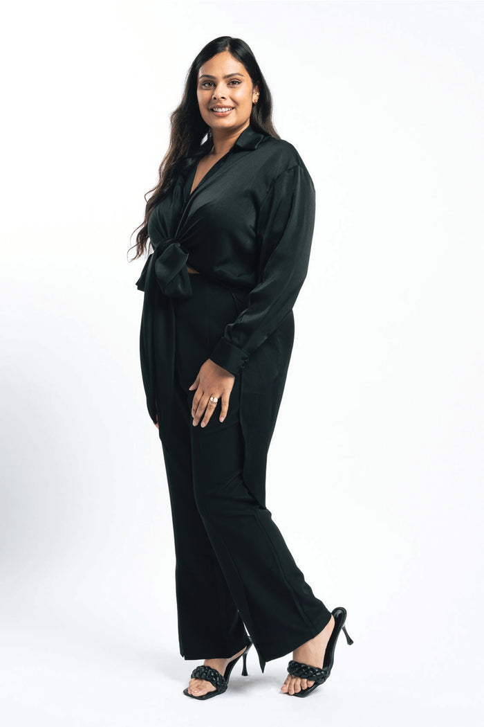 My Magnificent Longline Wrap Shirt Black