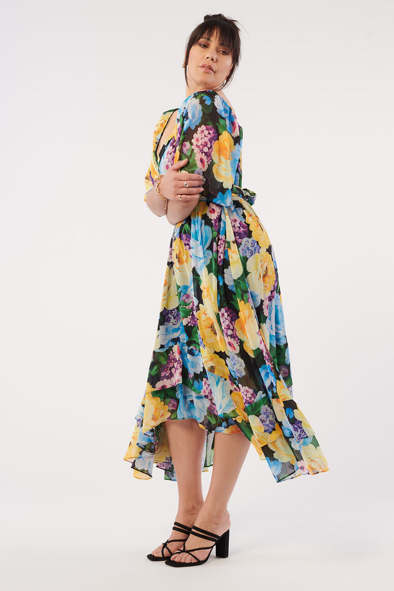 Hydrangea Adjustable Wrap Bodice Dress