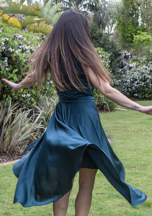 Mela Cowl Neck Satin Dress Teal