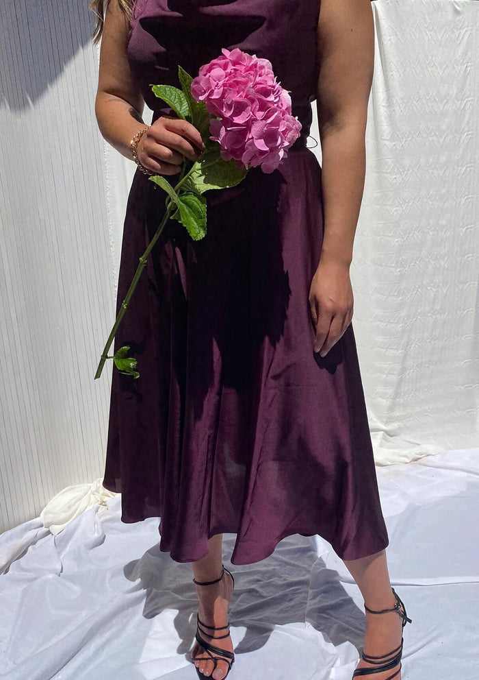 Mela Cowl Neck Satin Dress Plum