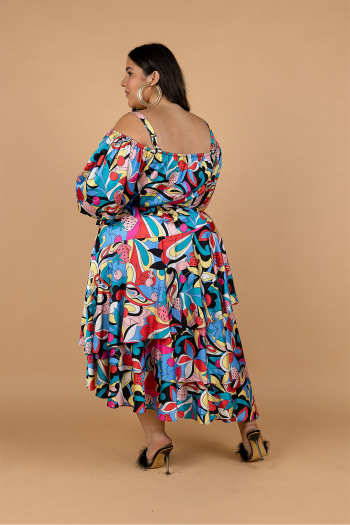Tropicale Off Shoulder Maxi Dress - Strawberry Party Print