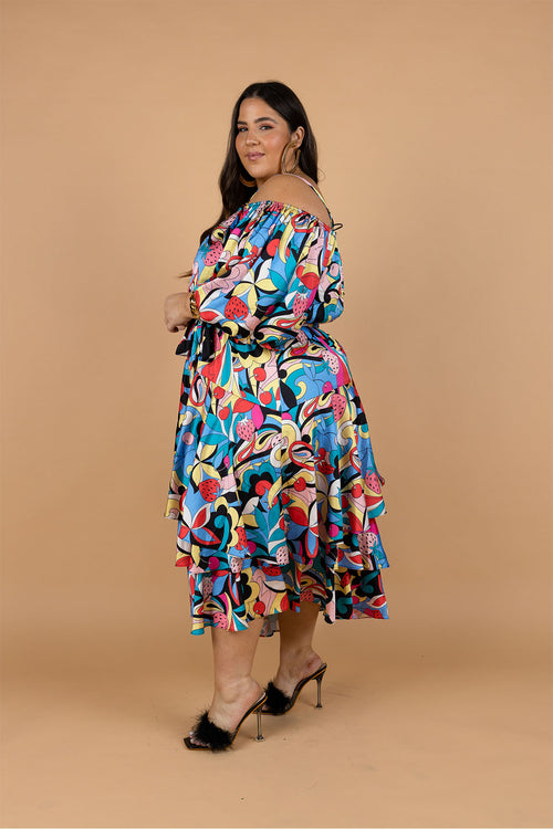 Tropicale Off Shoulder Maxi Dress - Strawberry Party Print