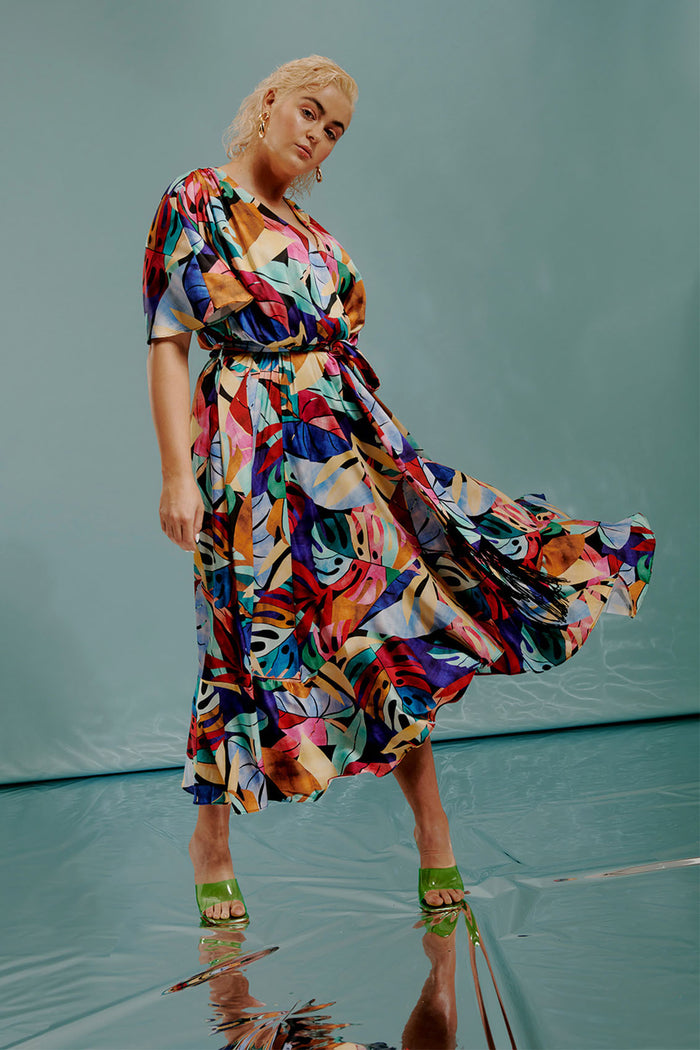 Fresco Batwing Maxi Dress - Rainbow Leaf Print