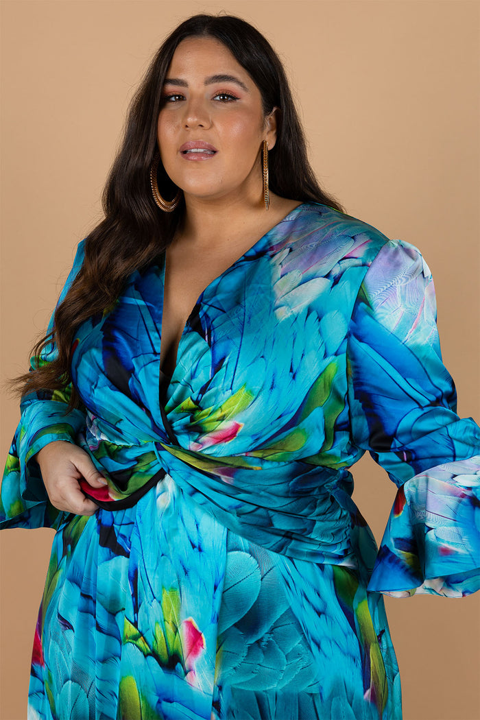 Opera Twist Front Maxi Dress - Feather Print