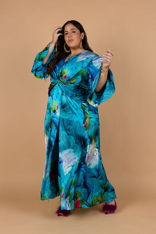 Opera Twist Front Maxi Dress - Feather Print