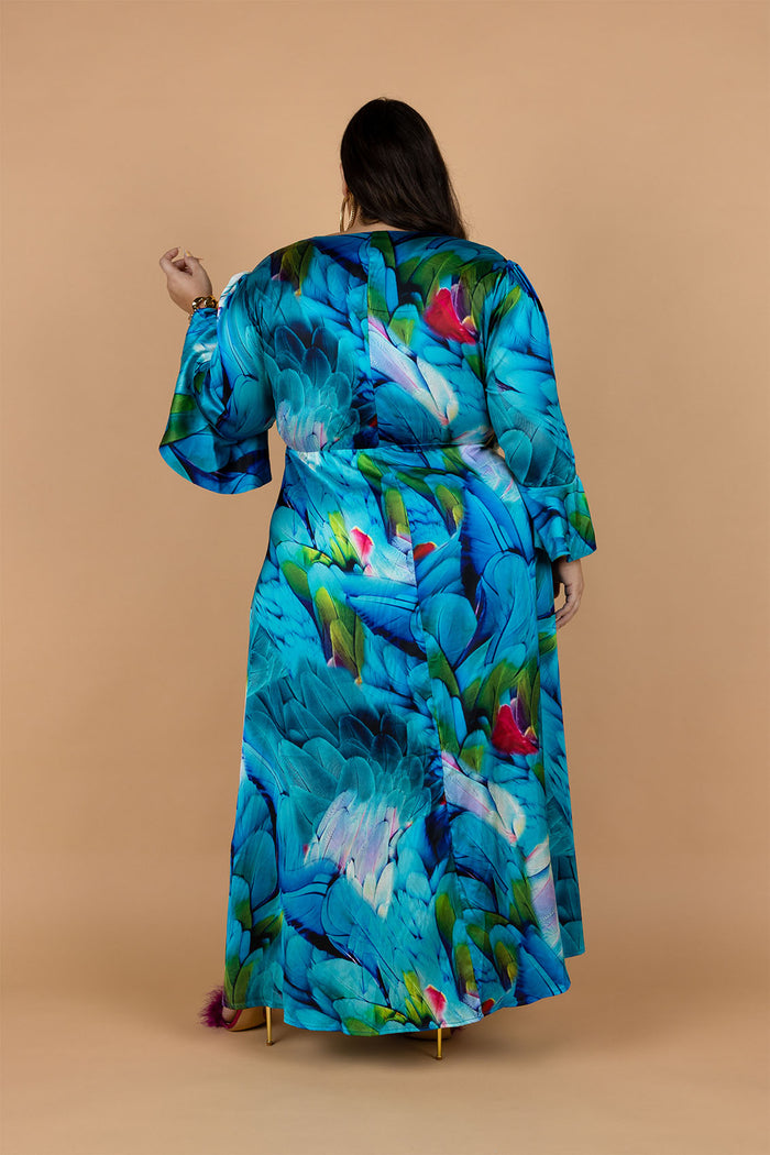Opera Twist Front Maxi Dress - Feather Print