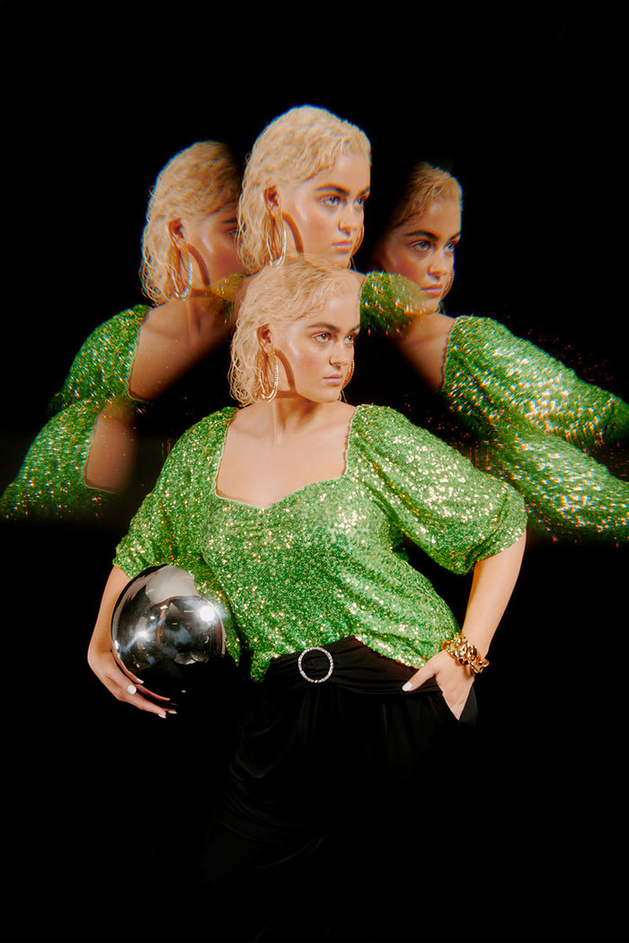 Citron Sweetheart Sequin Blouse - Citron Sequin