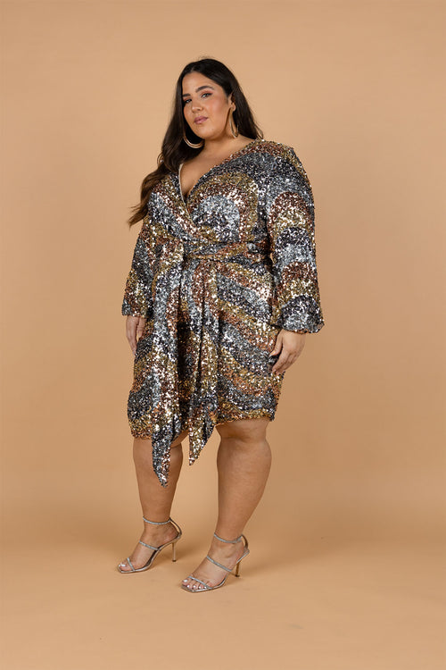 Bacio Sequin Dress - Champagne Wave