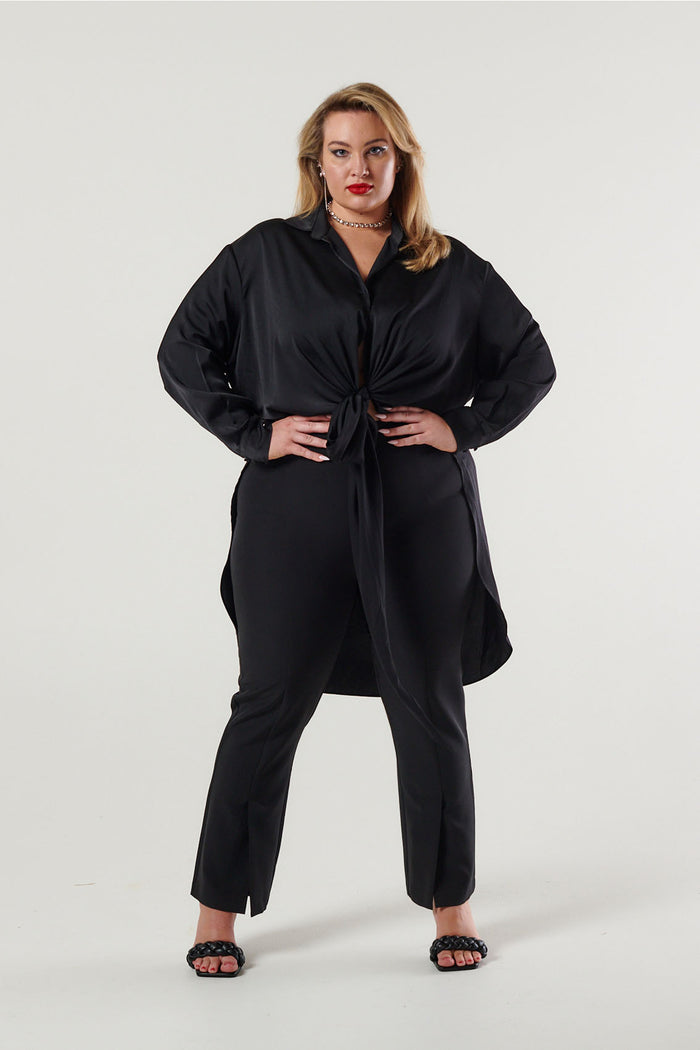 My Magnificent Longline Wrap Shirt Black