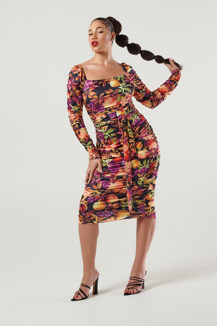 Simonetta Ruched Midi Dress Caravaggio’s Table