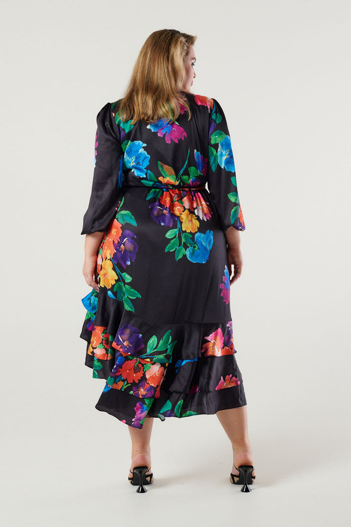 Paradiso Satin Wrap Dress Poppy Girl Print