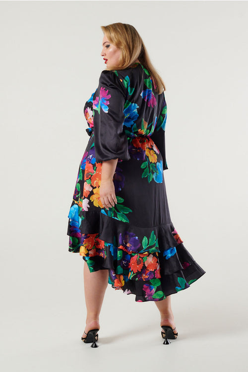 Paradiso Satin Wrap Dress Poppy Girl Print