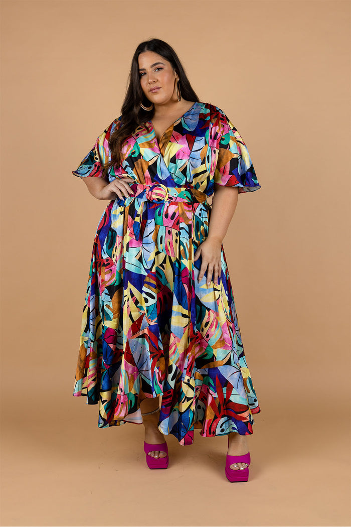 Fresco Batwing Maxi Dress - Rainbow Leaf Print
