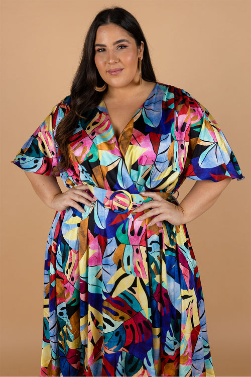 Fresco Batwing Maxi Dress - Rainbow Leaf Print