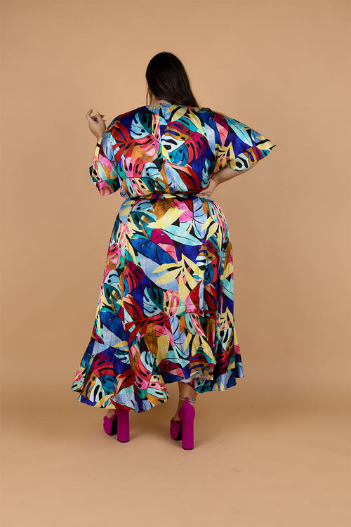 Fresco Batwing Maxi Dress - Rainbow Leaf Print