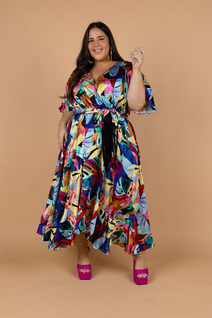 Fresco Batwing Maxi Dress - Rainbow Leaf Print