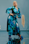 Opera Twist Front Maxi Dress - Feather Print