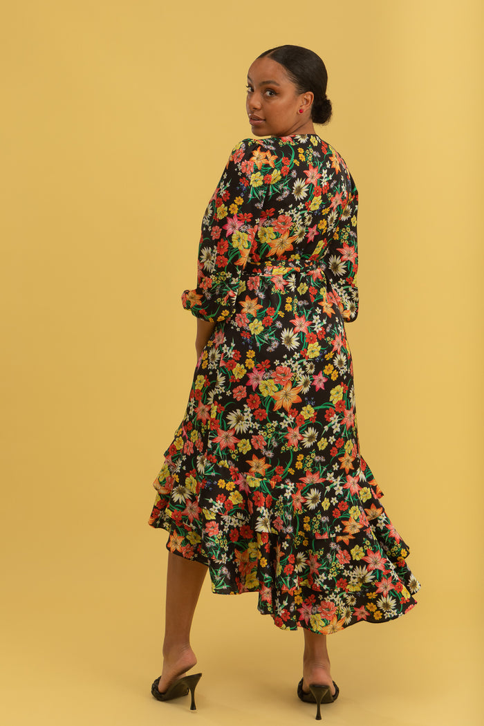Paradiso Satin Wrap Dress Primavera Floral