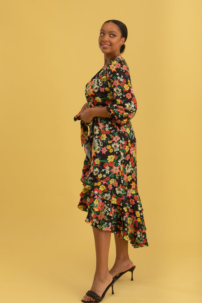 Paradiso Satin Wrap Dress Primavera Floral