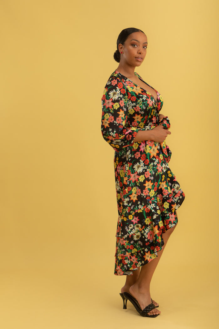 Paradiso Satin Wrap Dress Primavera Floral