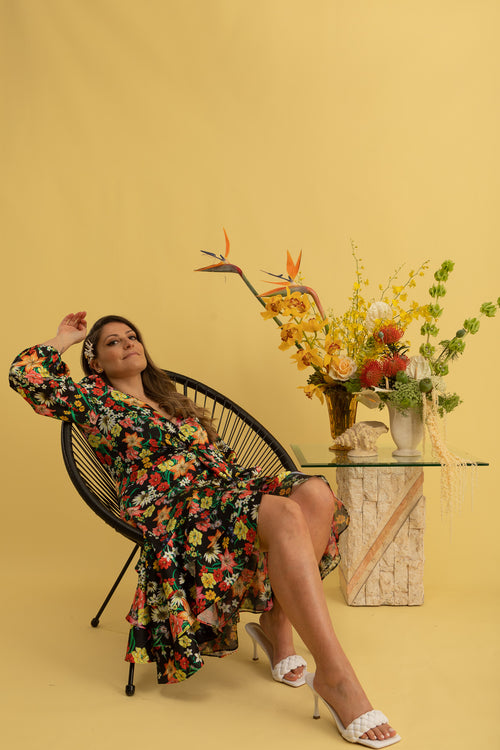 Paradiso Satin Wrap Dress Primavera Floral