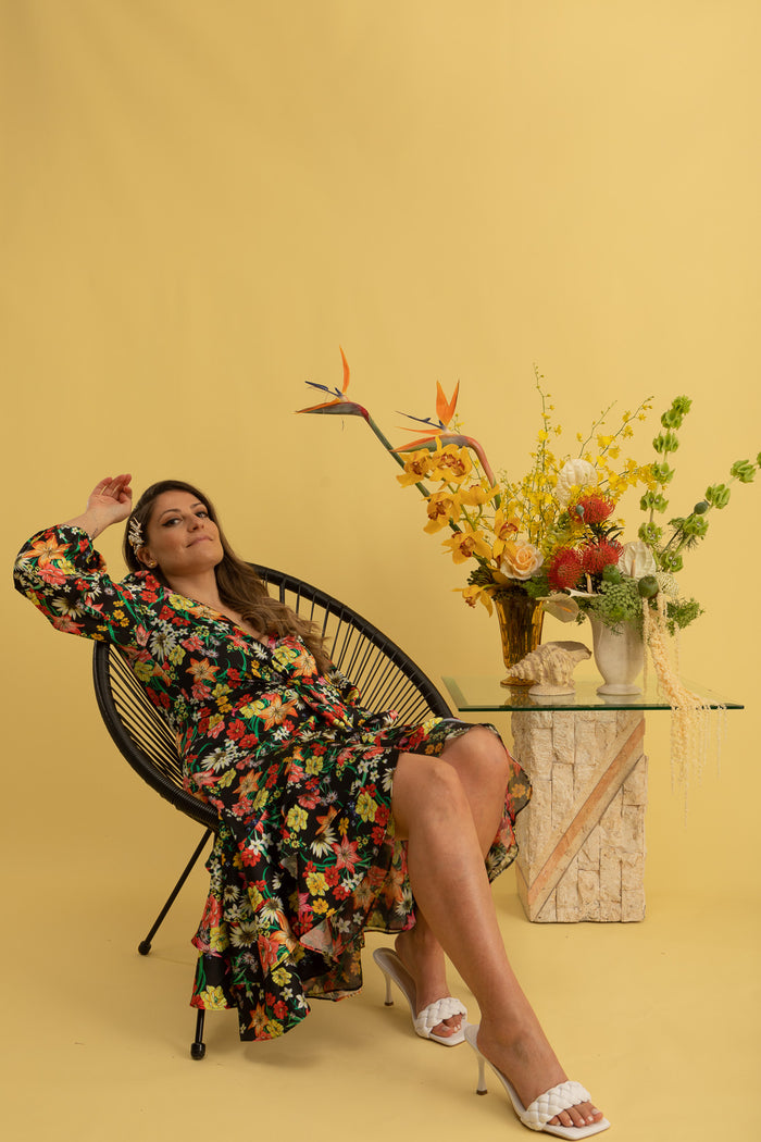 Paradiso Satin Wrap Dress Primavera Floral