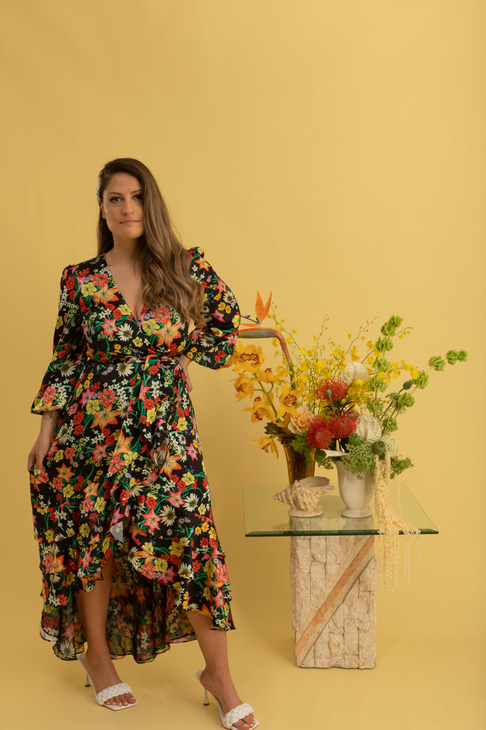 Paradiso Satin Wrap Dress Primavera Floral