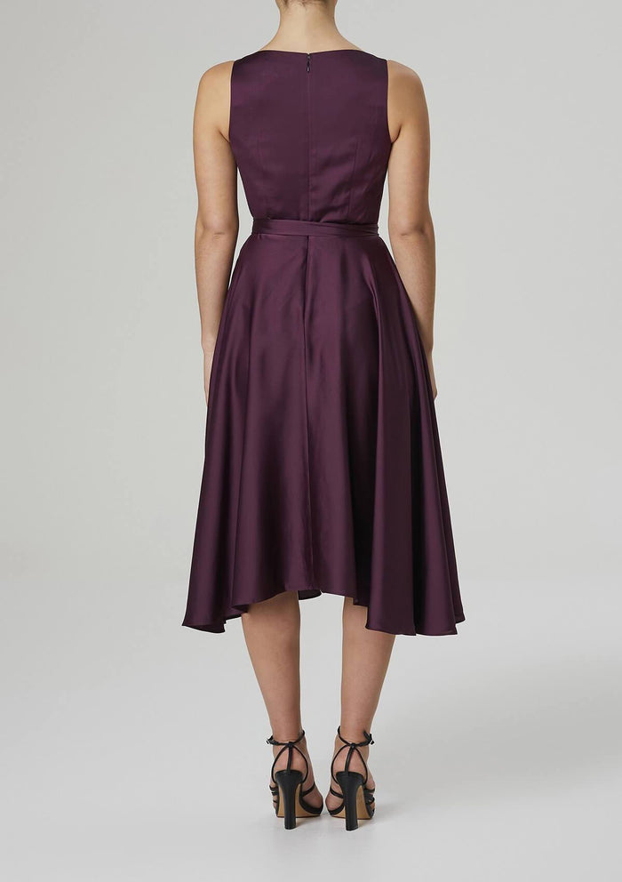 Mela Cowl Neck Satin Dress Plum