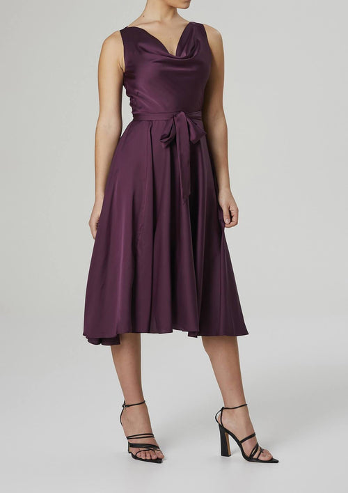 Mela Cowl Neck Satin Dress Plum