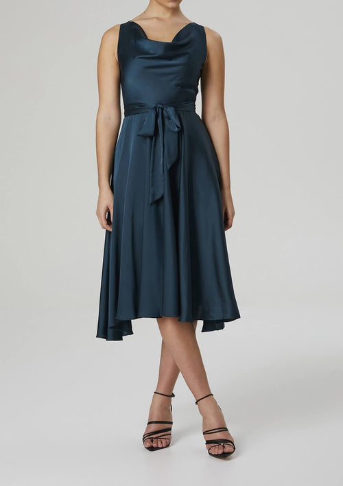 Mela Cowl Neck Satin Dress Teal