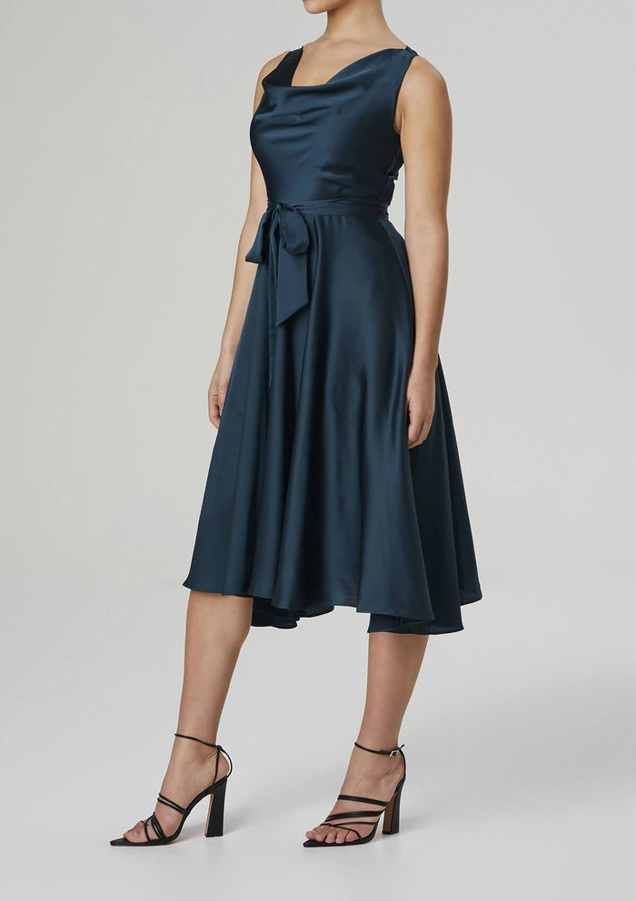 Mela Cowl Neck Satin Dress Teal