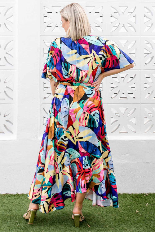 Fresco Batwing Maxi Dress - Rainbow Leaf Print