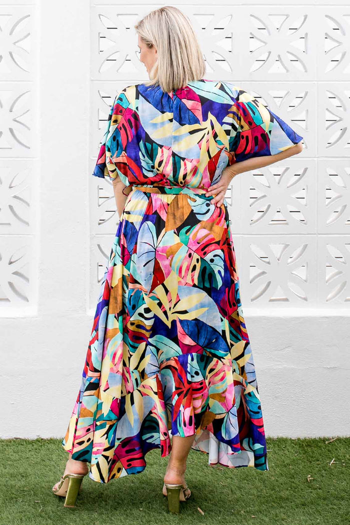 Fresco Batwing Maxi Dress - Rainbow Leaf Print