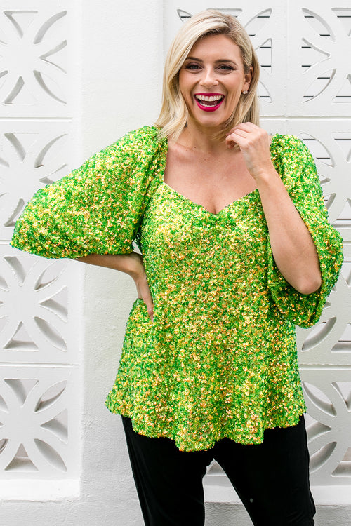 Citron Sweetheart Sequin Blouse - Citron Sequin