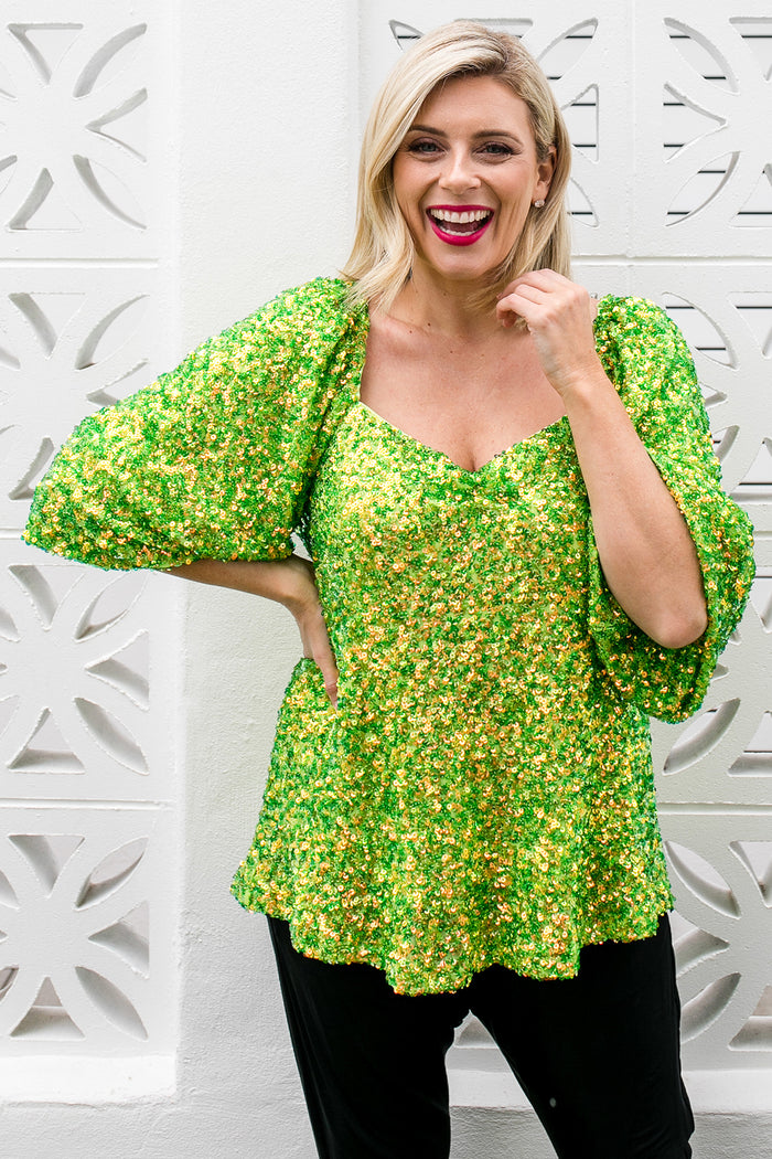 Citron Sweetheart Sequin Blouse - Citron Sequin