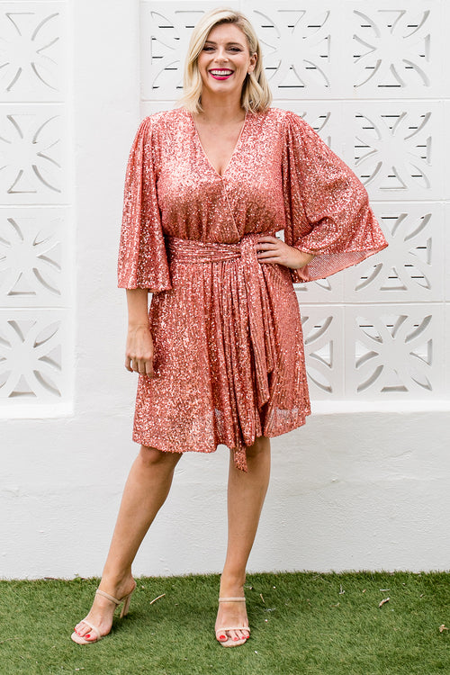 Discoteca Sequin Dress - Peach