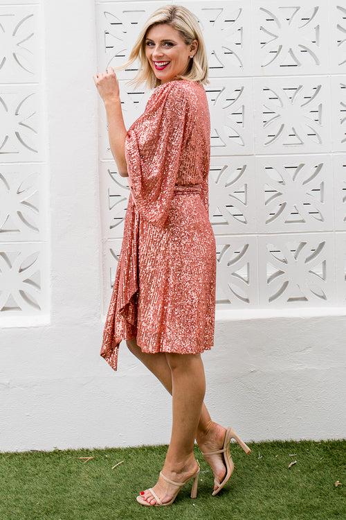 Discoteca Sequin Dress - Peach