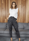 Fresia High Waist Buckle Pant Black and White Confetti Print