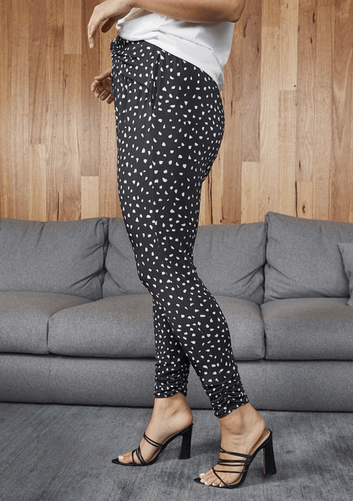Fresia High Waist Buckle Pant Black and White Confetti Print