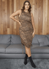 Rose Ruched Knit Dress Animal Print