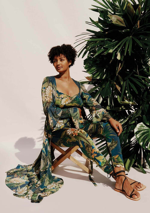 Fresia High Waist Buckle Pant Jungle Print