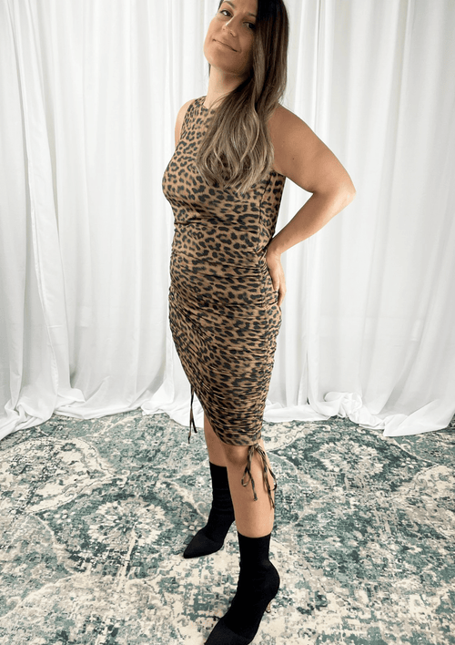 Rose Ruched Knit Dress Animal Print