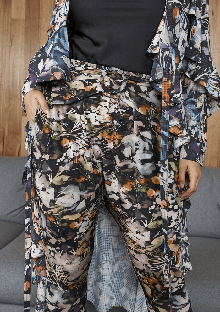 Fresia High Waist Buckle Pant Painterly Floral