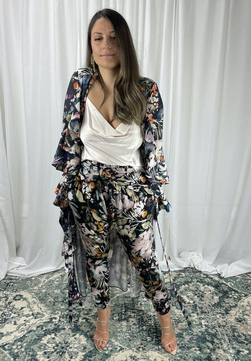 Fresia High Waist Buckle Pant Painterly Floral