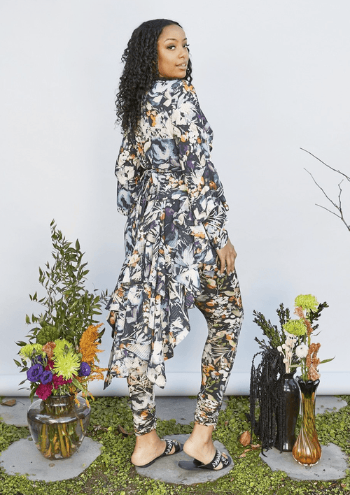 Fresia High Waist Buckle Pant Painterly Floral