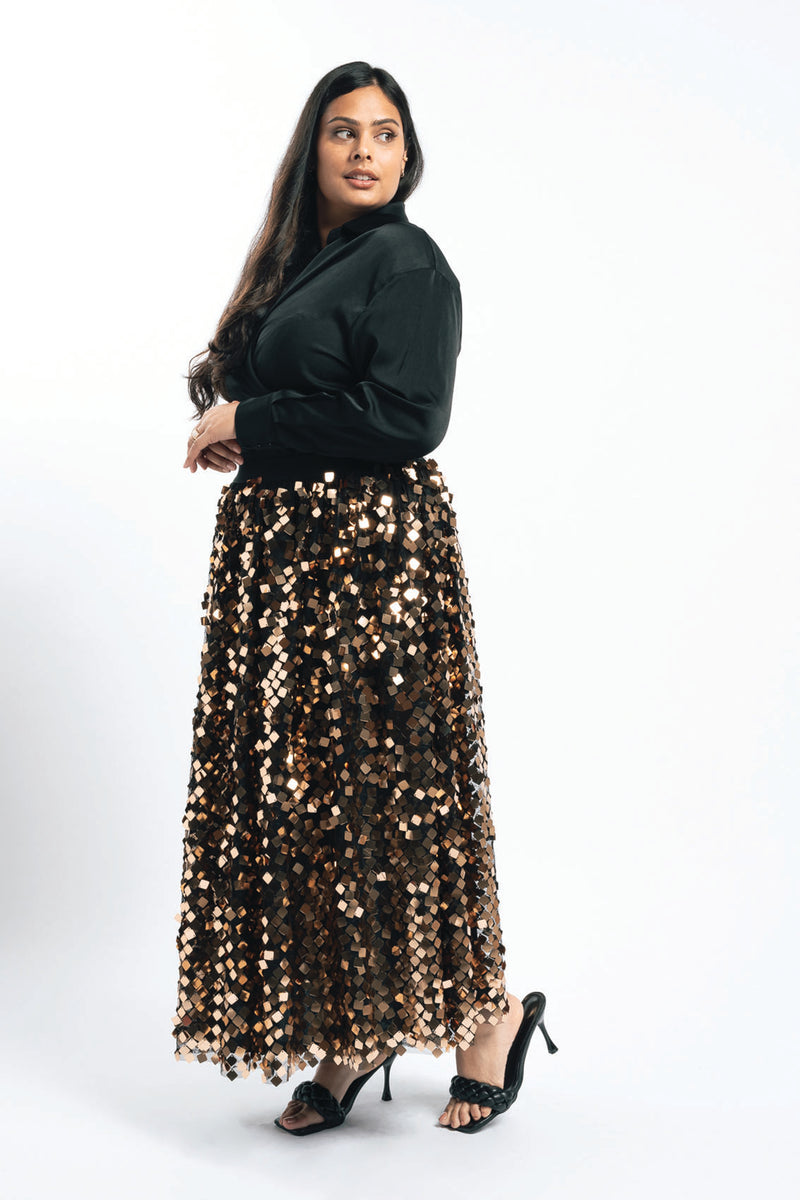 Plus size black sequin maxi skirt Clearance