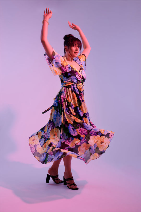 Hydrangea Adjustable Wrap Bodice Dress