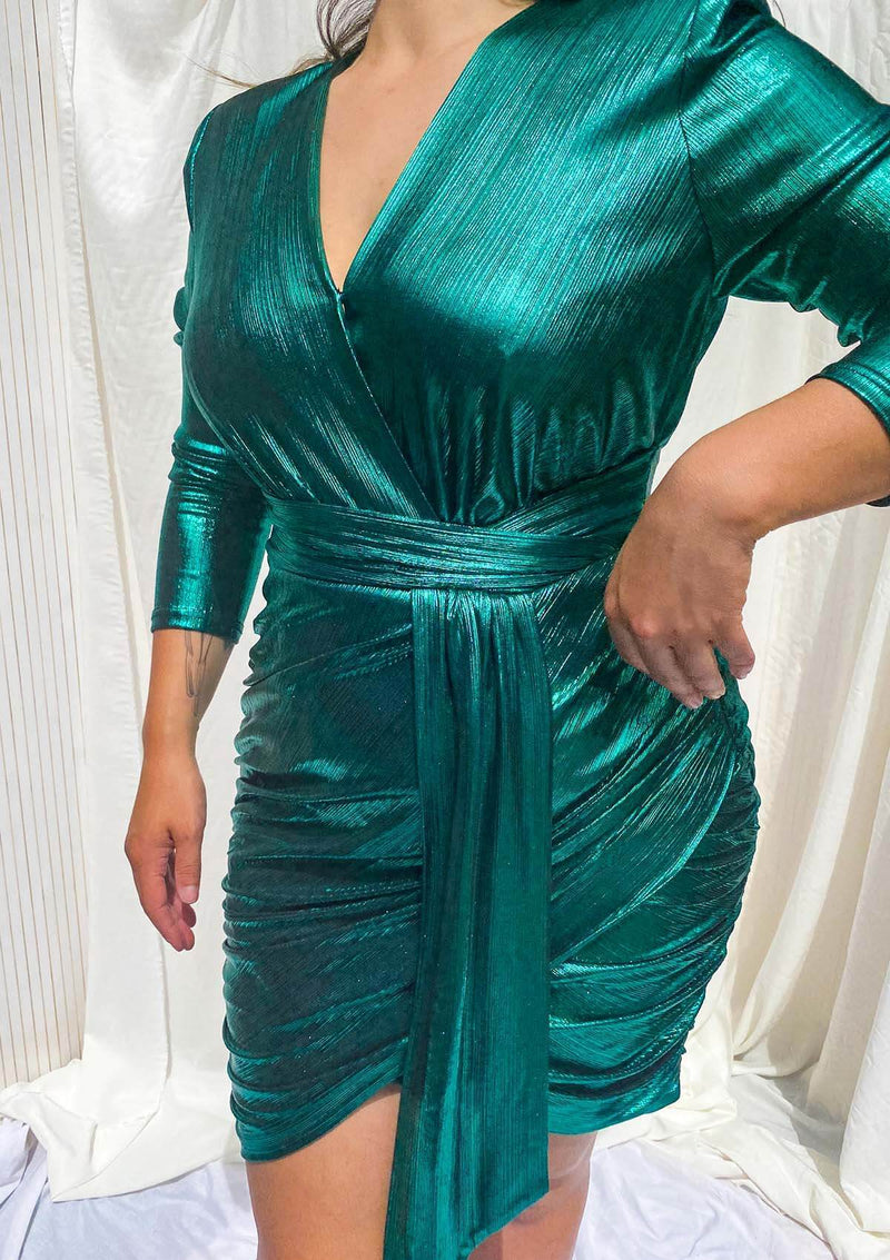 Luminare Metallic Knit Dress Emerald